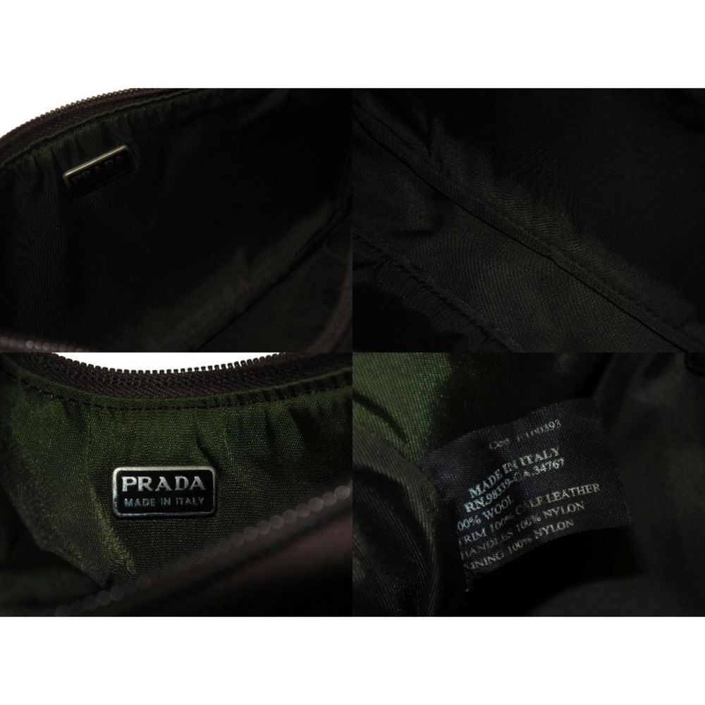 PRADA Sport Accessory Pouch Handbag Wool Calfskin Khaki Green Brown - Picture 9 of 9